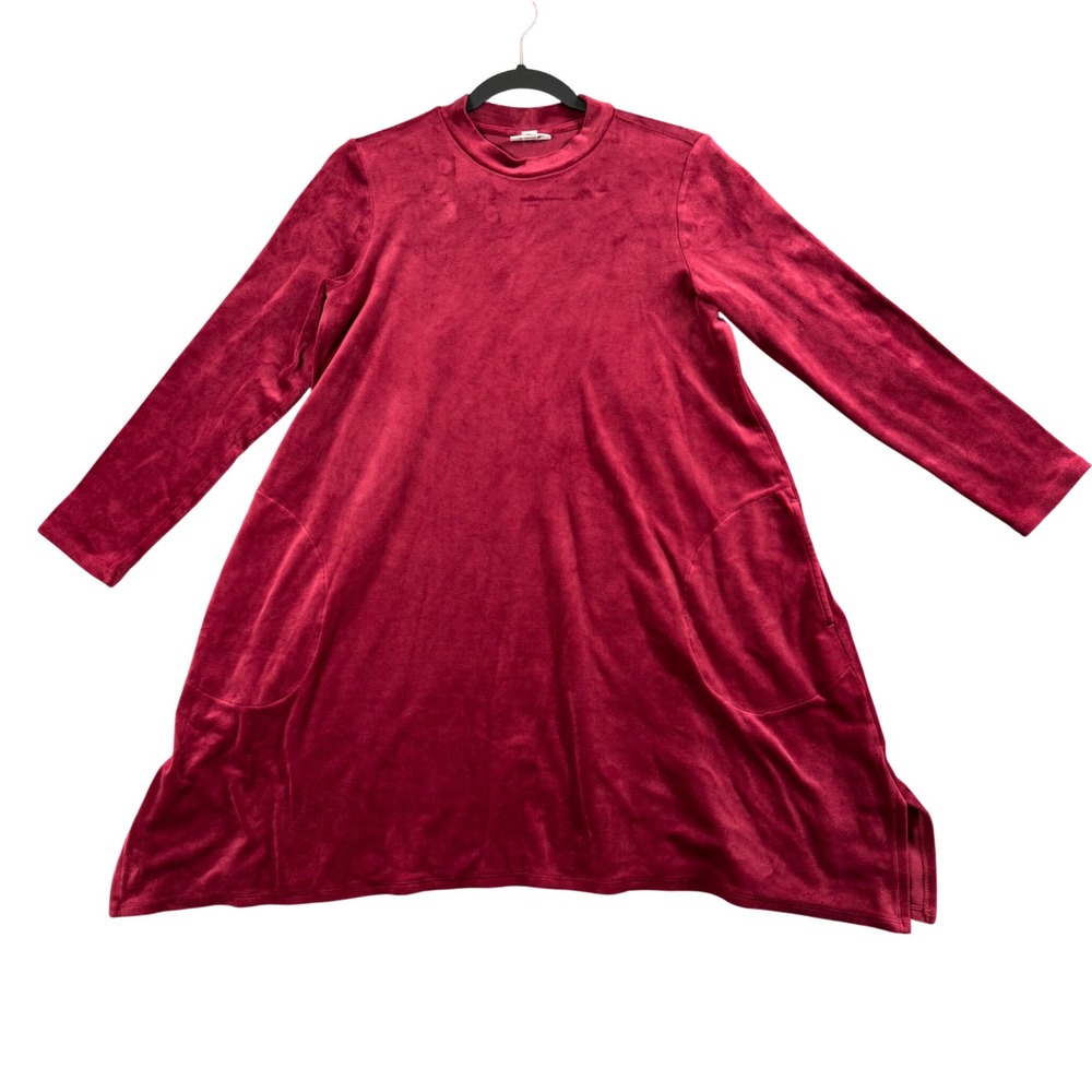 Pure‎ Jill Velvet Tunic Women S Burgundy Mock Neck Pockets Quiet Luxury Cozy